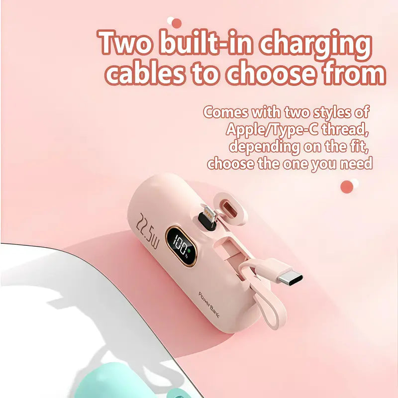 5000mAh Mini Portable Charger 22.5W Fast Charge Pocket Power Bank With Digital Display