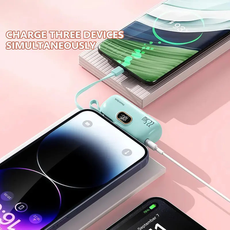 5000mAh Mini Portable Charger 22.5W Fast Charge Pocket Power Bank With Digital Display