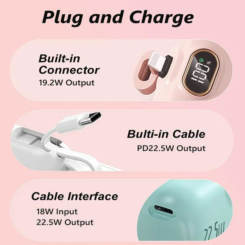 5000mAh Mini Portable Charger 22.5W Fast Charge Pocket Power Bank With Digital Display