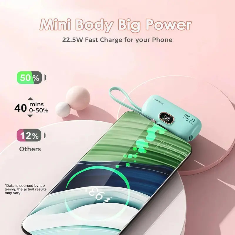5000mAh Mini Portable Charger 22.5W Fast Charge Pocket Power Bank With Digital Display