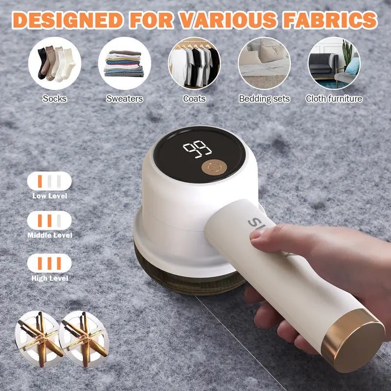 3-Speed LED Digital Fabric Shaver Rechargeable Lint Remover For Clothes